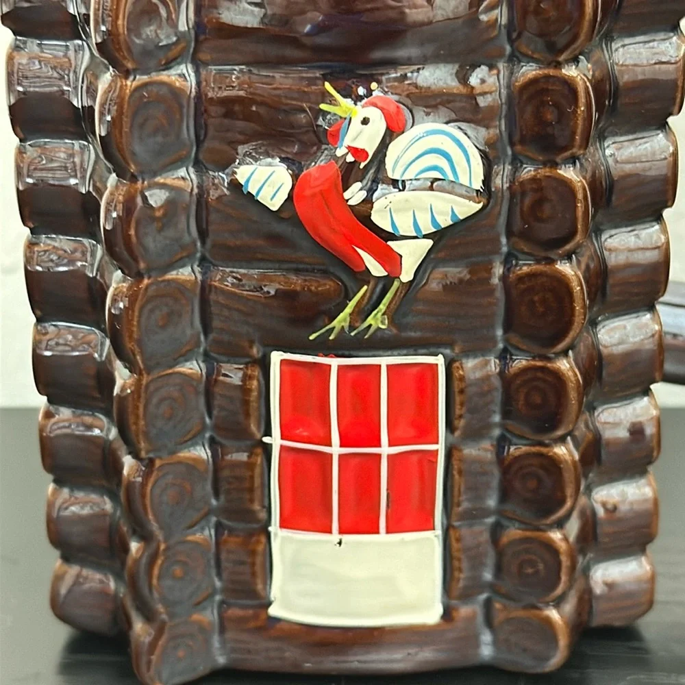 Brown Luster Ceramic Log Cabin Vintage Pitcher